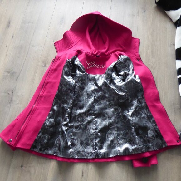 GUESS XS Fuchsia Hot Pink Wool Blend Peacoat - Picture 11 of 11